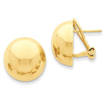 Indlæs billede til gallerivisning 14k Yellow Gold Polished 16mm Half Ball Omega Clip Earrings
