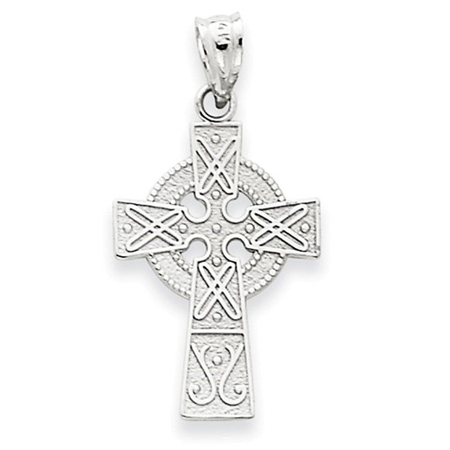 14k White Gold Celtic Cross Pendant Charm