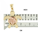 Carregar imagem no visualizador da galeria, 14k Gold Two Tone Turtle Plumeria Flower Pendant Charm
