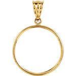 Lade das Bild in den Galerie-Viewer, 14K Yellow Gold Holds 21.5mm x 1.5mm Coins or United States US $5 Dollar Coin Holder Tab Back Frame Pendant
