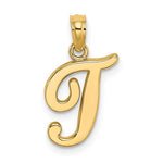 이미지를 갤러리 뷰어에 로드 , 14K Yellow Gold Script Initial Letter T Cursive Alphabet Pendant Charm
