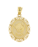 Afbeelding in Gallery-weergave laden, 14k Yellow Gold Taurus Zodiac Horoscope Oval Pendant Charm
