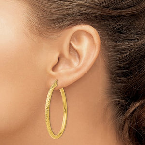 14K Yellow Gold Diamond Cut Classic Round Hoop Earrings 45mm x 3mm