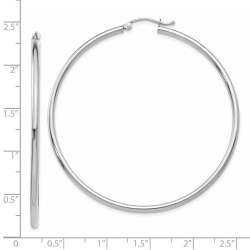 14K White Gold 55mm x 2mm Classic Round Hoop Earrings