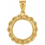 Carica l&#39;immagine nel visualizzatore di Gallery, 14K Yellow Gold 1/20 oz Chinese Panda 1/25 oz Isle of Man Cat Coin Tab Back Frame Rope Style Pendant Holder for 14mm x 1mm Coins
