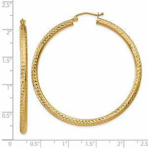 14K Yellow Gold Large Diamond Cut Classic Round Hoop Earrings 50mm x 3mm