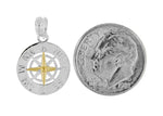 Cargar imagen en el visor de la galería, Sterling Silver and 14k Yellow Gold Nautical Compass Medallion Small Pendant Charm
