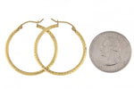 Indlæs billede til gallerivisning 14K Yellow Gold Diamond Cut Round Hoop Textured Earrings 30mm x 2mm
