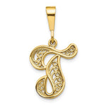 Load image into Gallery viewer, 14K Yellow Gold Initial Letter T Cursive Script Alphabet Filigree Pendant Charm
