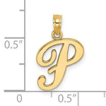 Cargar imagen en el visor de la galería, 14K Yellow Gold Script Initial Letter P Cursive Alphabet Pendant Charm
