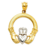 Carica l&#39;immagine nel visualizzatore di Gallery, 14k Yellow Gold and Rhodium Claddagh Open Back Pendant Charm
