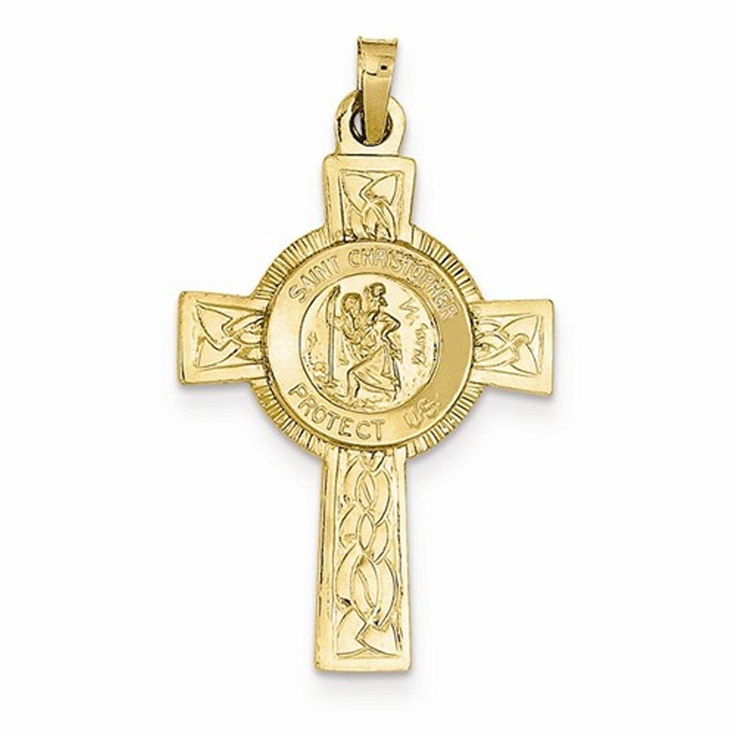 14k Yellow Gold Cross Saint Christopher Open Back Pendant Charm