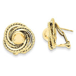 Lade das Bild in den Galerie-Viewer, 14k Yellow Gold Love Knot Button Omega Back Post Earrings
