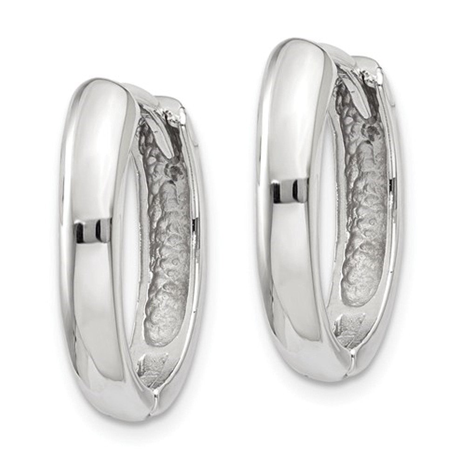 14k White Gold Classic Polished Hinged Hoop Huggie Earrings