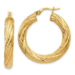 Charger l&#39;image dans la galerie, 14K Yellow Gold 30mm x 4.5mm Textured Round Hoop Earrings
