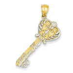 Afbeelding in Gallery-weergave laden, 14k Yellow Gold Rhodium Heart Key I Love You Pendant Charm
