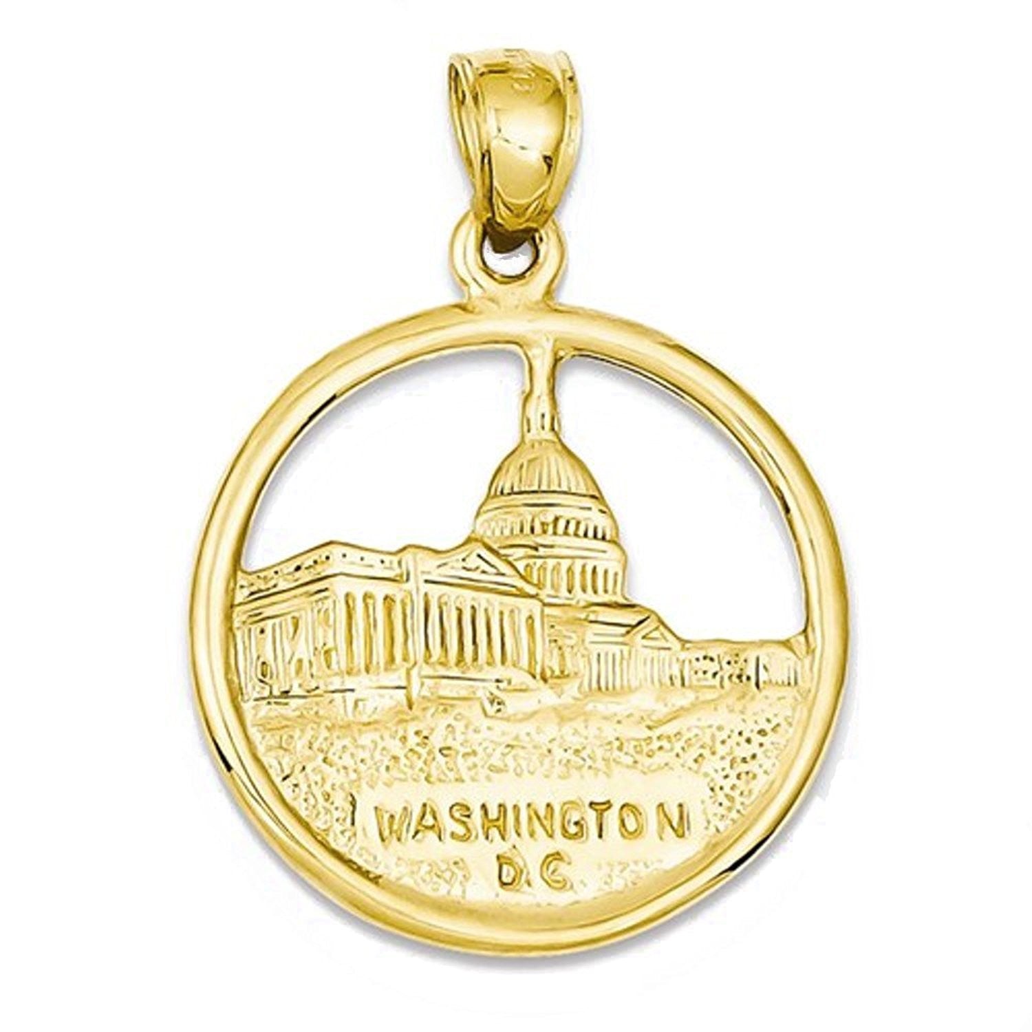 14k Yellow Gold Washington DC Travel Disc Pendant Charm