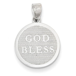 14k White Gold Cross God Bless Round Reversible Pendant Charm