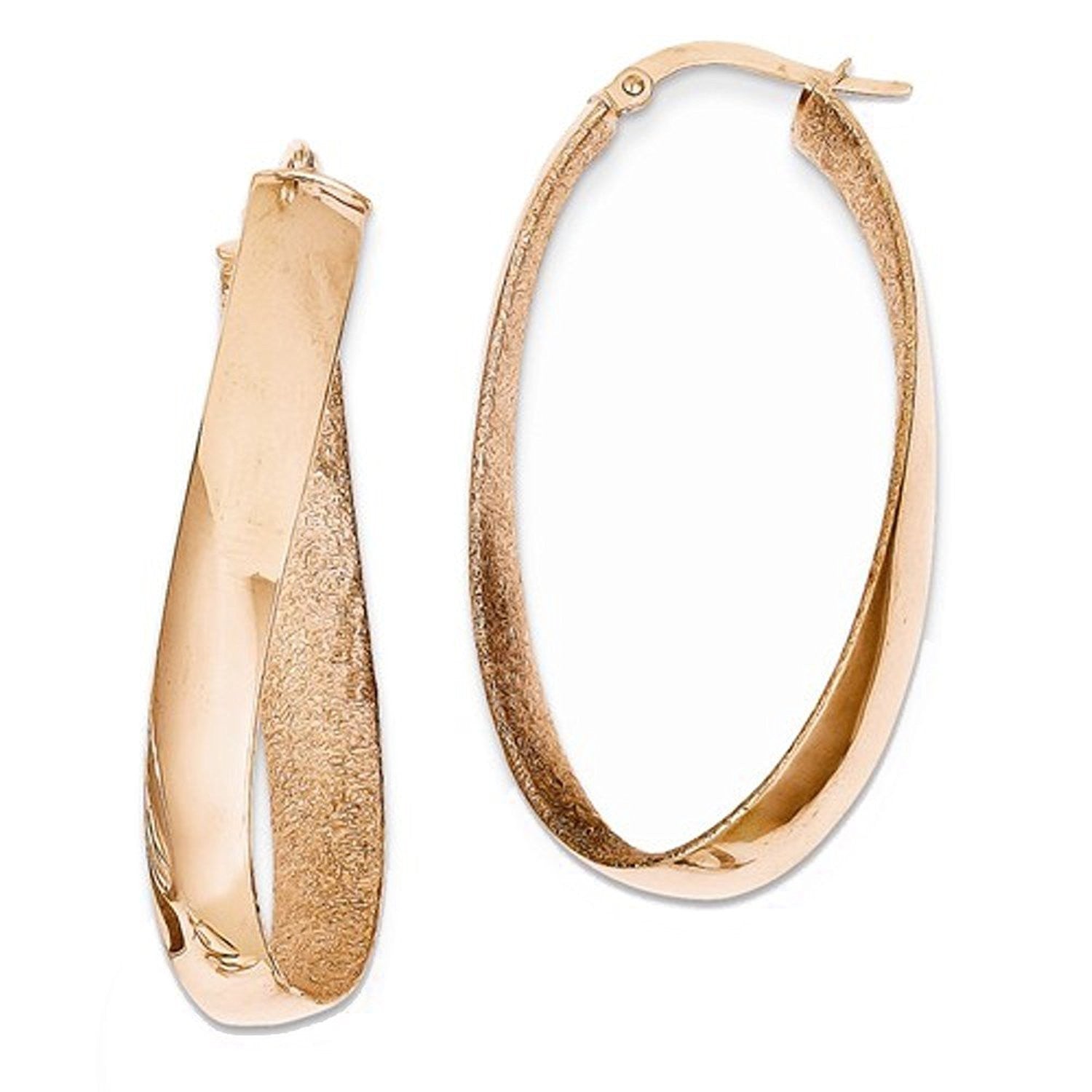 14K Rose Gold Polished and Satin Twisted Hoop Earrings