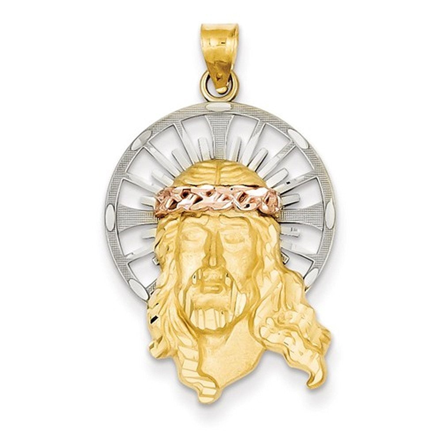 14k Gold Tri Color Jesus Christ Open Back Pendant Charm