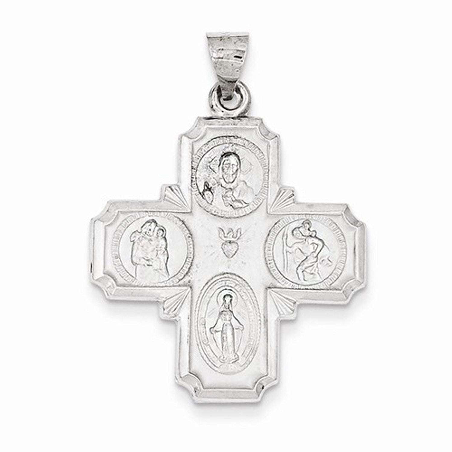 14k White Gold Cross Cruciform Four Way Medal Pendant Charm