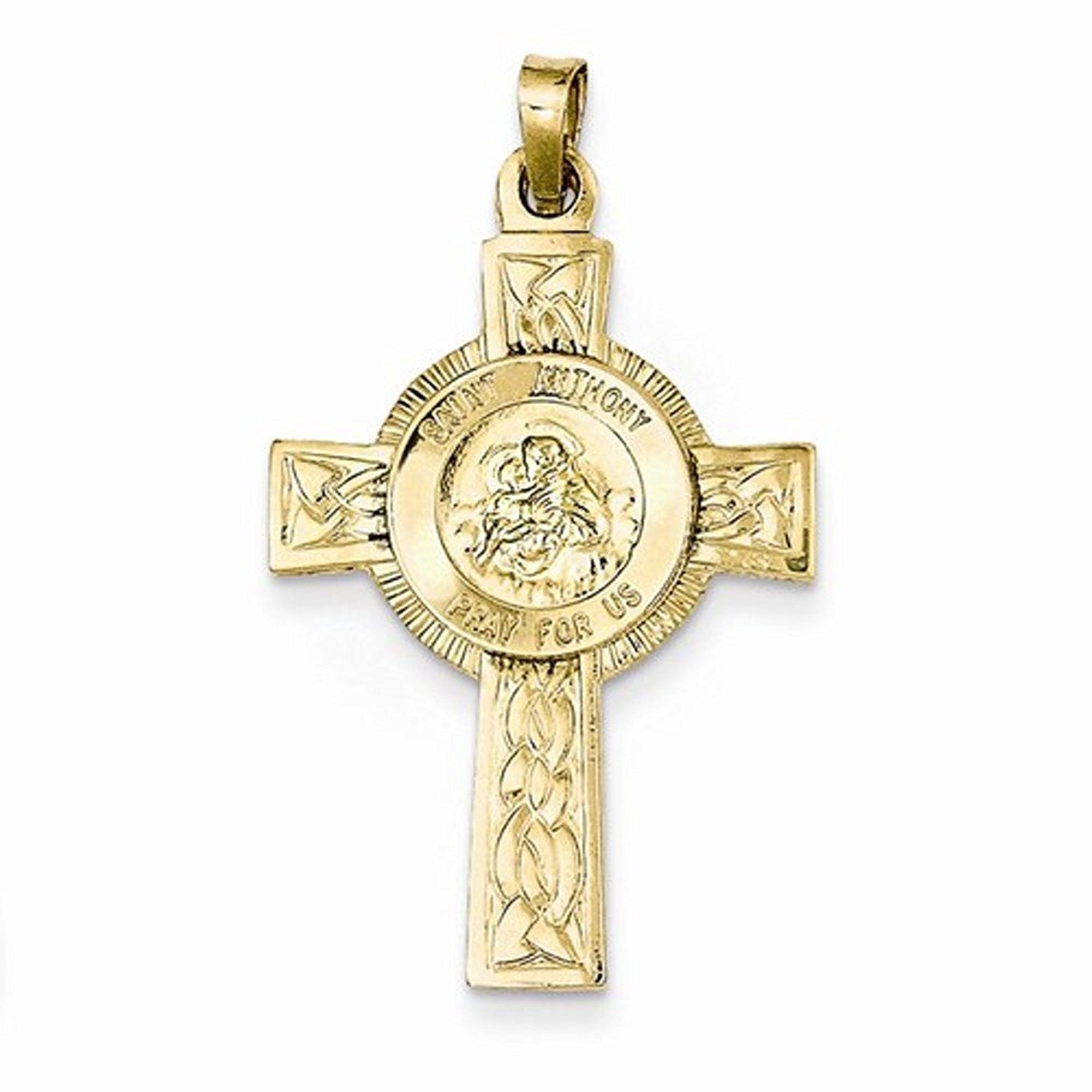14k Yellow Gold Cross Saint Anthony Open Back Pendant Charm