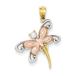 Afbeelding in Gallery-weergave laden, 14k Gold Two Tone and Rhodium Dragonfly Pendant Charm
