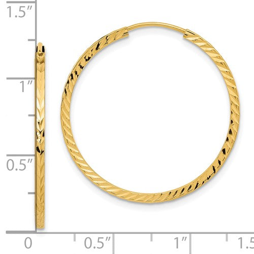14k Yellow Gold 29mm x 1.35mm Diamond Cut Round Endless Hoop Earrings