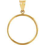 Załaduj obraz do przeglądarki galerii, 14K Yellow Gold Holds 22.5mm x 1.4mm Coins or Mexican 10 Peso or Mexican 1/4 oz ounce Coin Holder Tab Back Frame Pendant
