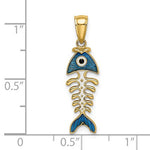 Load image into Gallery viewer, 14k Yellow Gold Enamel Blue Fish Bone 3D Pendant Charm
