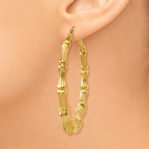 14K Yellow Gold Bamboo Hoop Earrings Large