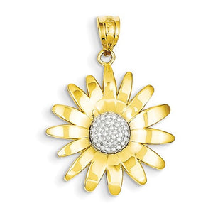 14k Yellow Gold and Rhodium Sunflower Pendant Charm