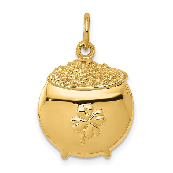 14K Yellow Gold Pot of Gold Clover Pendant Charm