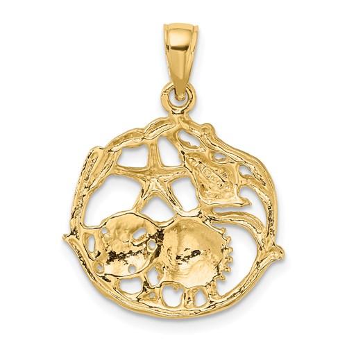 14k Yellow Gold Sand Dollar Starfish Scallop Clam Conch Shell Pendant Charm