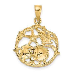 14k Yellow Gold Sand Dollar Starfish Scallop Clam Conch Shell Pendant Charm