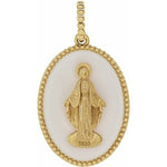 画像をギャラリービューアに読み込む, 14k Yellow Rose White Gold Enamel Blessed Virgin Mary Miraculous Medal Oval Pendant Charm
