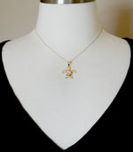 Lataa kuva Galleria-katseluun, 14k Gold Two Tone Turtle Plumeria Flower Pendant Charm
