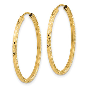 14k Yellow Gold 29mm x 1.35mm Diamond Cut Round Endless Hoop Earrings