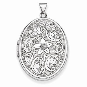 14k White Gold Flower Scroll Photo Locket Pendant Charm