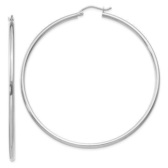 14k White Gold 60mm x 2mm Large Classic Round Hoop Earrings