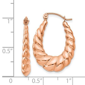 14K Rose Gold Shrimp Scalloped Twisted Hoop Earrings