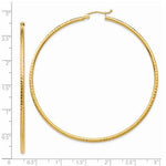 画像をギャラリービューアに読み込む, 14K Yellow Gold Diamond Cut Round Hoop Textured Earrings 65mm x 2mm
