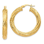 Lataa kuva Galleria-katseluun, 14K Yellow Gold 35mm x 4.5mm Textured Round Hoop Earrings
