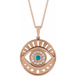 Φόρτωση εικόνας στο εργαλείο προβολής Συλλογής, Platinum 14k Yellow Rose White Gold Diamond Eye Turquoise Round Medallion Pendant Charm Necklace Set
