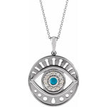 Carica l&#39;immagine nel visualizzatore di Gallery, Platinum 14k Yellow Rose White Gold Diamond Eye Turquoise Round Medallion Pendant Charm Necklace Set
