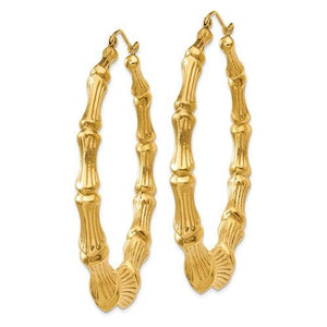 14K Yellow Gold Bamboo Hoop Earrings Large