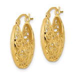 Lade das Bild in den Galerie-Viewer, 14K Yellow Gold Diamond Cut Filigree Ornate Hoop Earrings

