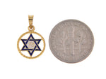 Load image into Gallery viewer, 14k Yellow Gold Enamel Star of David Round Circle Frame Pendant Charm
