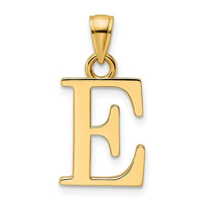 14K Yellow Gold Uppercase Initial Letter E Block Alphabet Large Pendant Charm