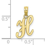 Cargar imagen en el visor de la galería, 10K Yellow Gold Script Initial Letter H Cursive Alphabet Pendant Charm
